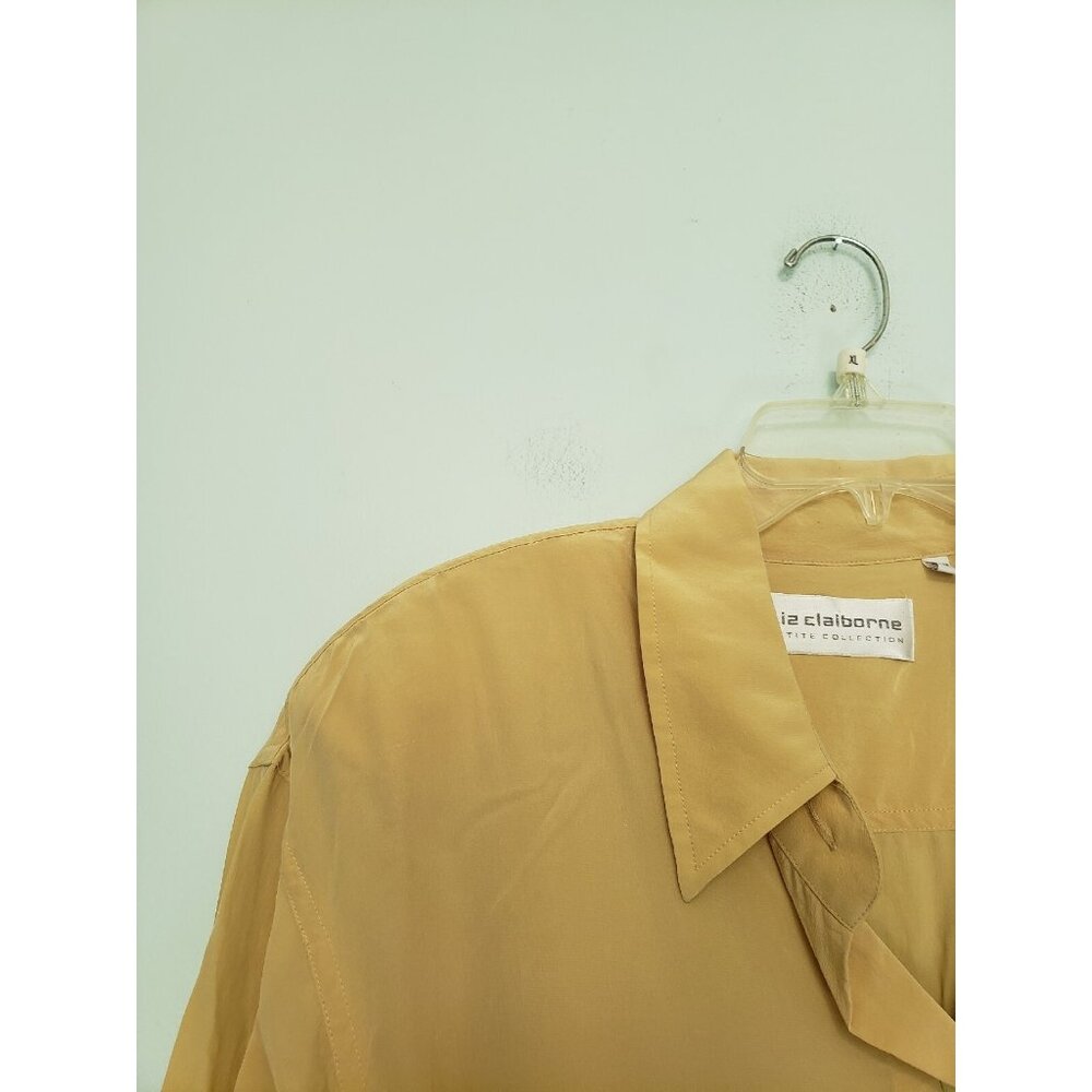 Liz Claiborne Womens Petite 10 Shirt Shacket Button Front Tan Belted 100% Silk - Picture 4 of 6